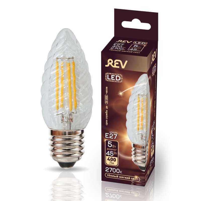 картинка Лампа светодиодная LED TC37 E27 5Вт 480лм 2700К PREMIUM (FILAMENT) филамент теплый свет свеча витая REV 32426 3 от магазина ПСФ Электро