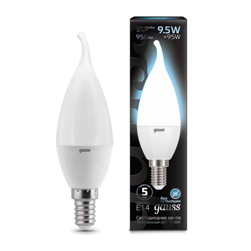 картинка Лампа светодиодная Led Candle tailed E14 9.5Вт 4100К Gauss 104101210 от магазина ПСФ Электро