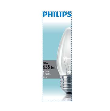 картинка Лампа накаливания B35 CL E27 60Вт 1CT Philips 921501544237 / 872790085488600 от магазина ПСФ Электро