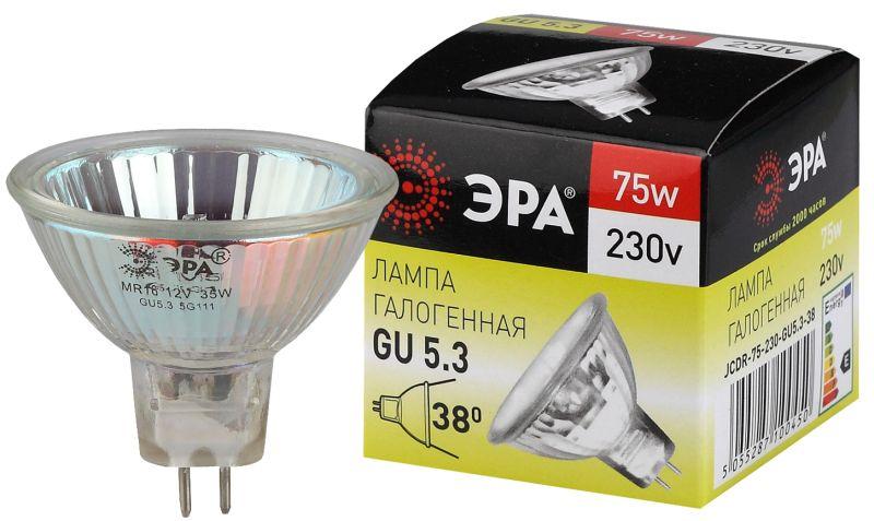 картинка Лампа галогенная GU5.3-JCDR (MR16) -75W-230V-Cl ЭРА C0027366 от магазина ПСФ Электро