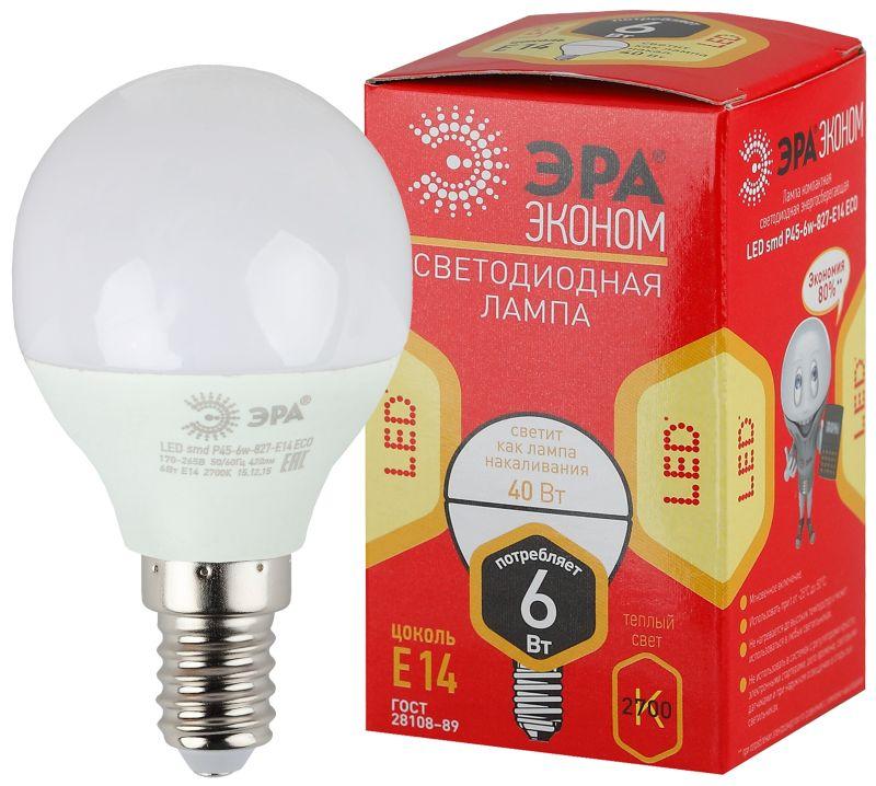 картинка Лампа светодиодная LED smd Р45-6w-827-E14_eco ЭРА Б0020626 от магазина ПСФ Электро
