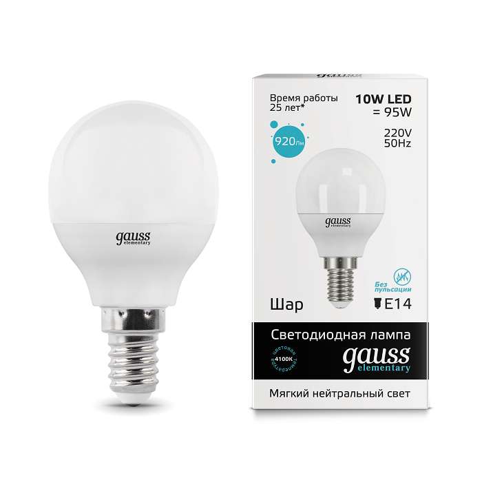 картинка Лампа светодиодная LED Elementary Globe 10Вт E14 4100К Gauss 53120 от магазина ПСФ Электро
