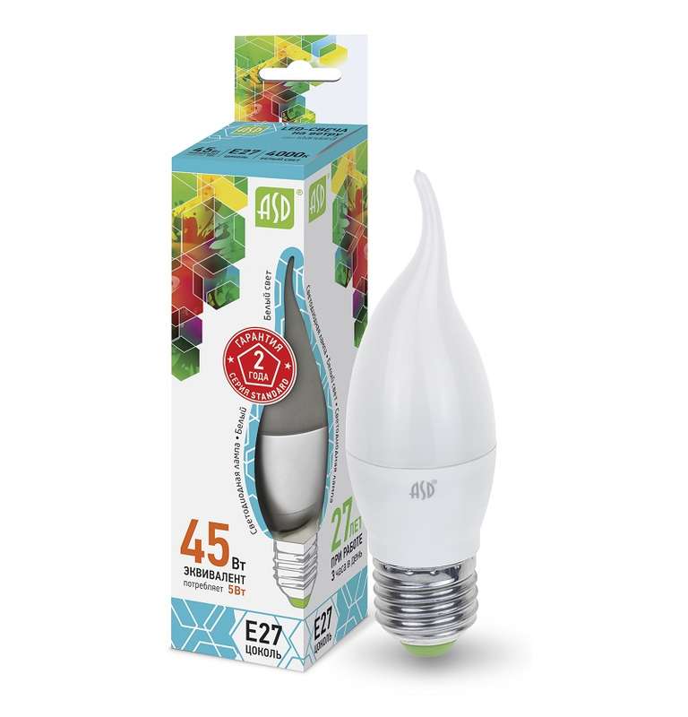 картинка Лампа светодиодная LED-свеча на ветру-standard 5Вт свеча на ветру 4000К белый E27 450лм 160-260В ASD 4690612004549 от магазина ПСФ Электро